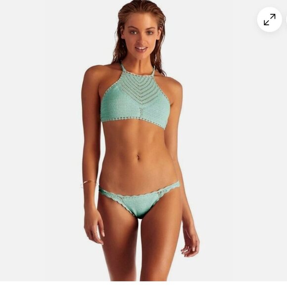 Vitamin A Navy Blue Nightbird Crochet Two Piece Bikini Swim Suit - New - Picture 1 of 7